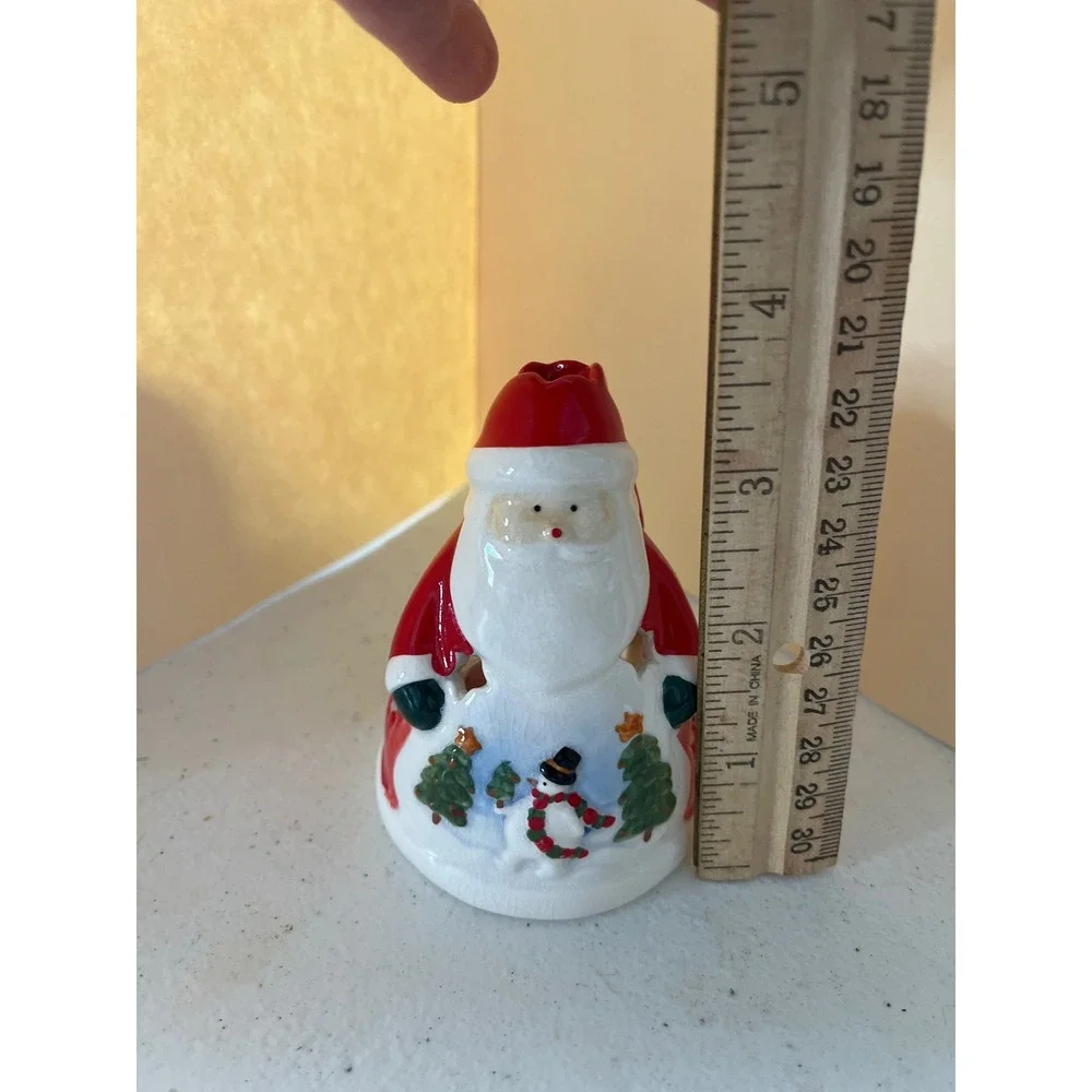 Russ Berrie Ceramic Santa Claus Tea Light Candle Holder Snowman Christmas Decor